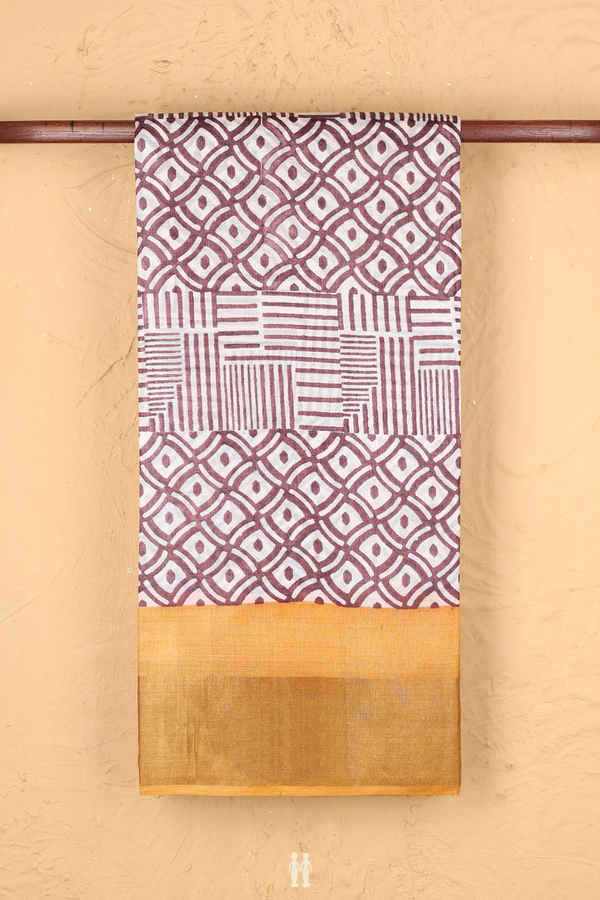Tussar Silk Saree In Plum Brown With Allover Design