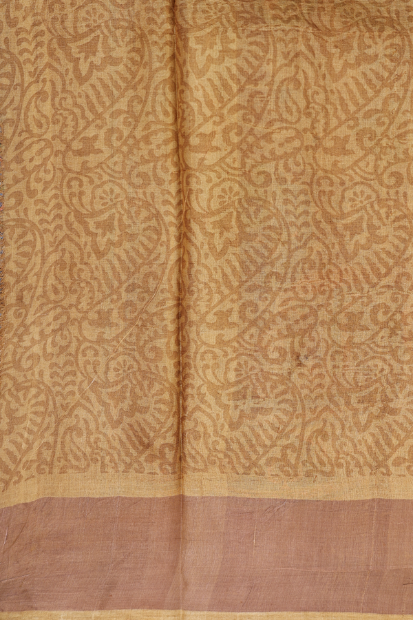 Tussar Silk Saree In Plum Brown With Floral Design