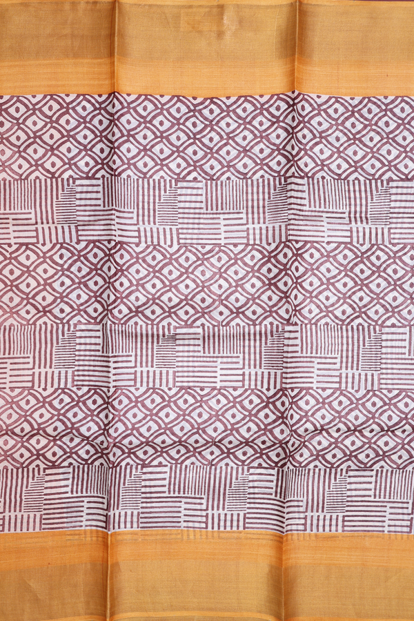 Tussar Silk Saree In Plum Brown With Allover Design
