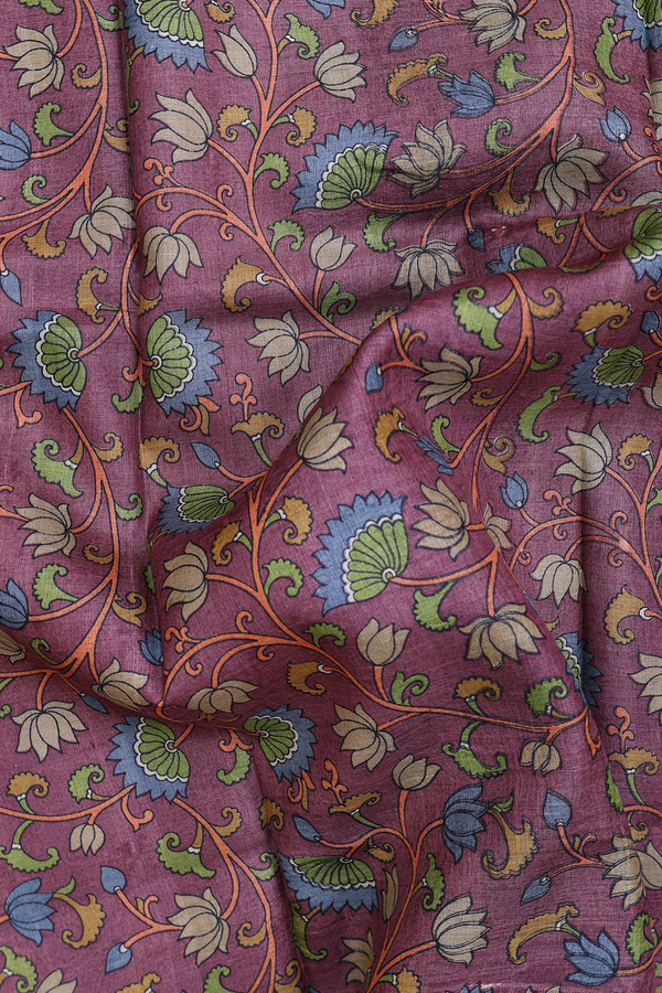 Tussar Silk Saree In Plum Brown With Floral Design