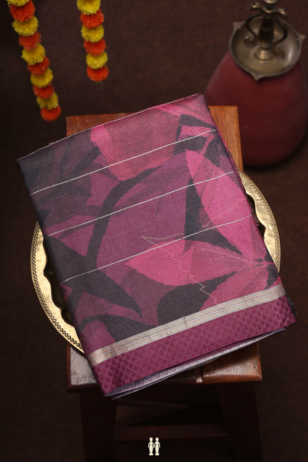Tussar Silk Saree In Plum Purple With Floral Design