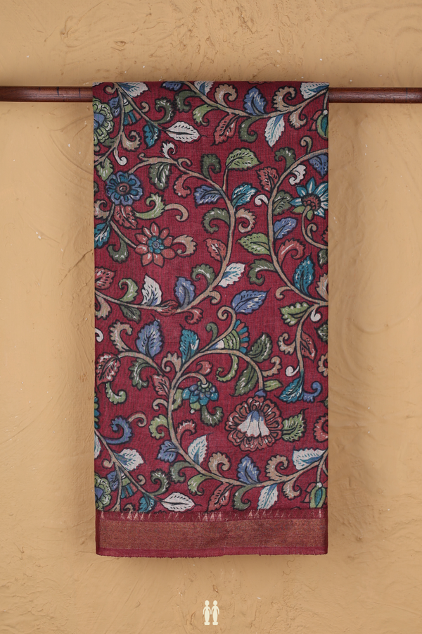 Tussar Silk Saree In Red With Floral Design