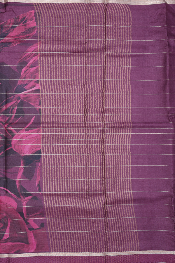 Tussar Silk Saree In Plum Purple With Floral Design