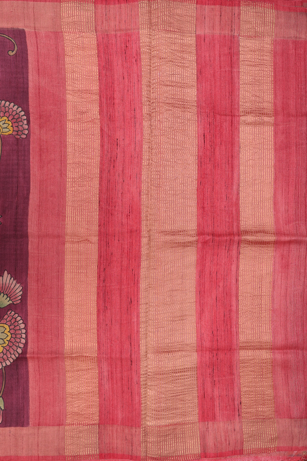 Tussar Silk Saree In Plum Purple With Floral Design