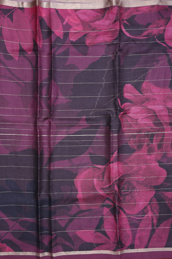 Tussar Silk Saree In Plum Purple With Floral Design
