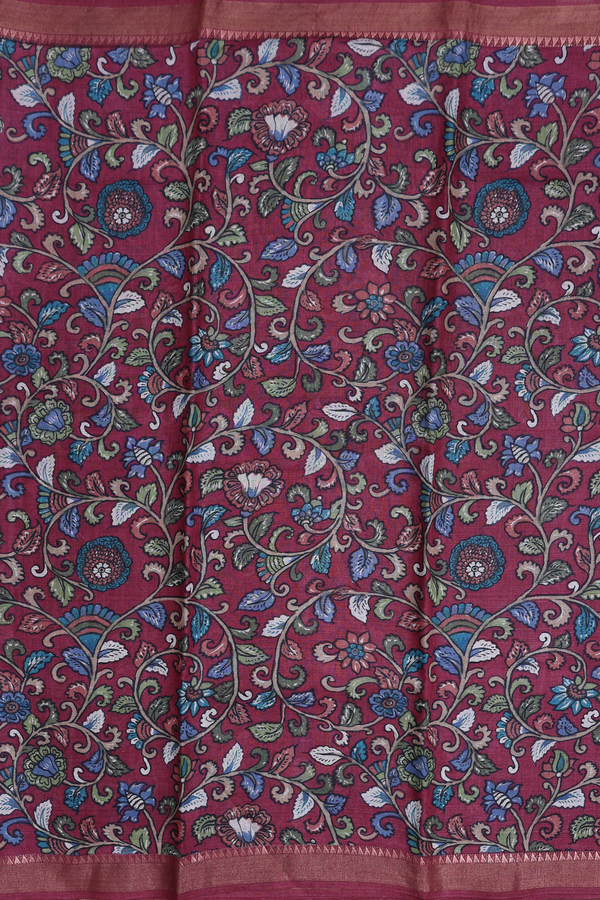 Tussar Silk Saree In Red With Floral Design