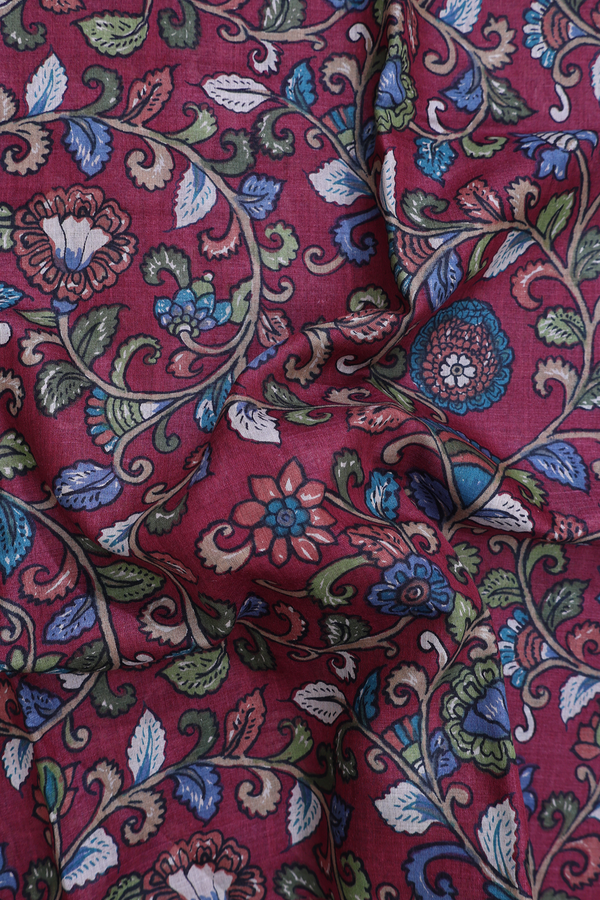 Tussar Silk Saree In Red With Floral Design