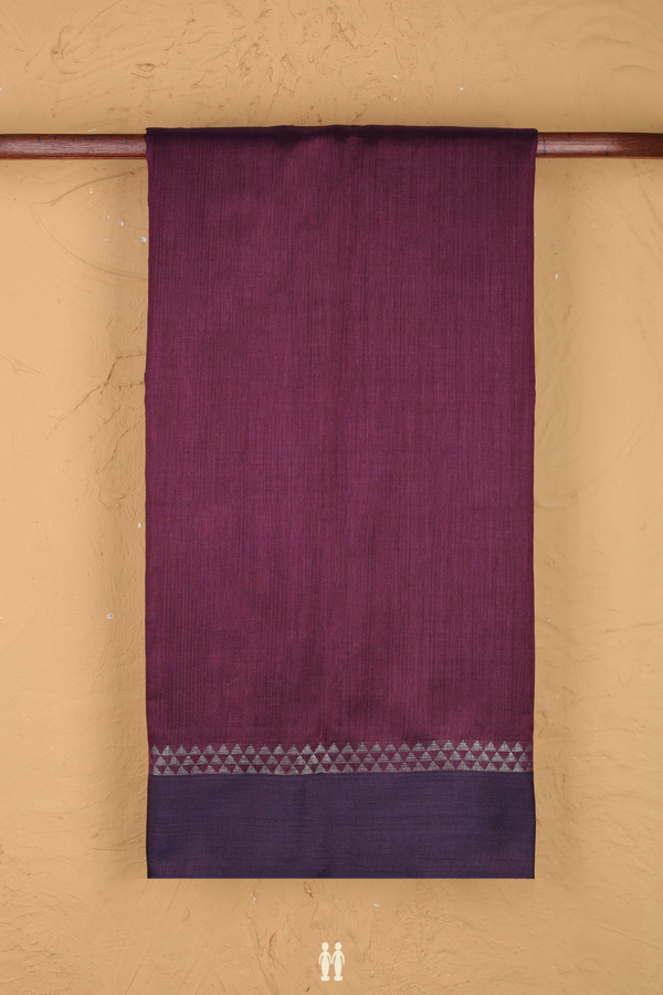 Tussar Silk Saree In Plum Purple With Triangle Border