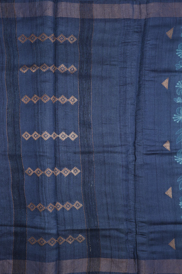 Tussar Silk Saree In Prussian Blue Printed Design