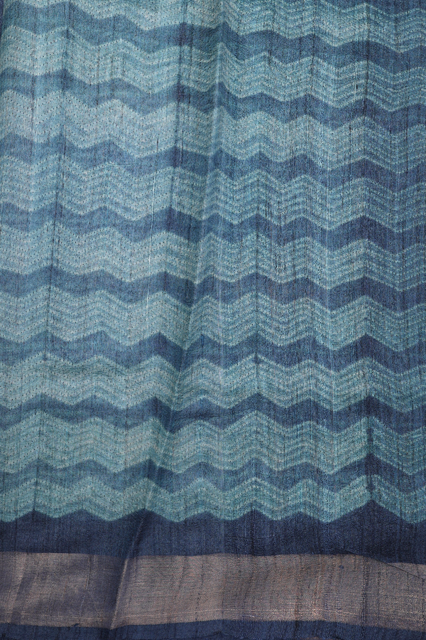 Tussar Silk Saree In Prussian Blue Printed Design
