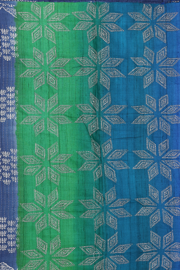 Tussar Silk Saree In Prussian Blue With Stripes Design