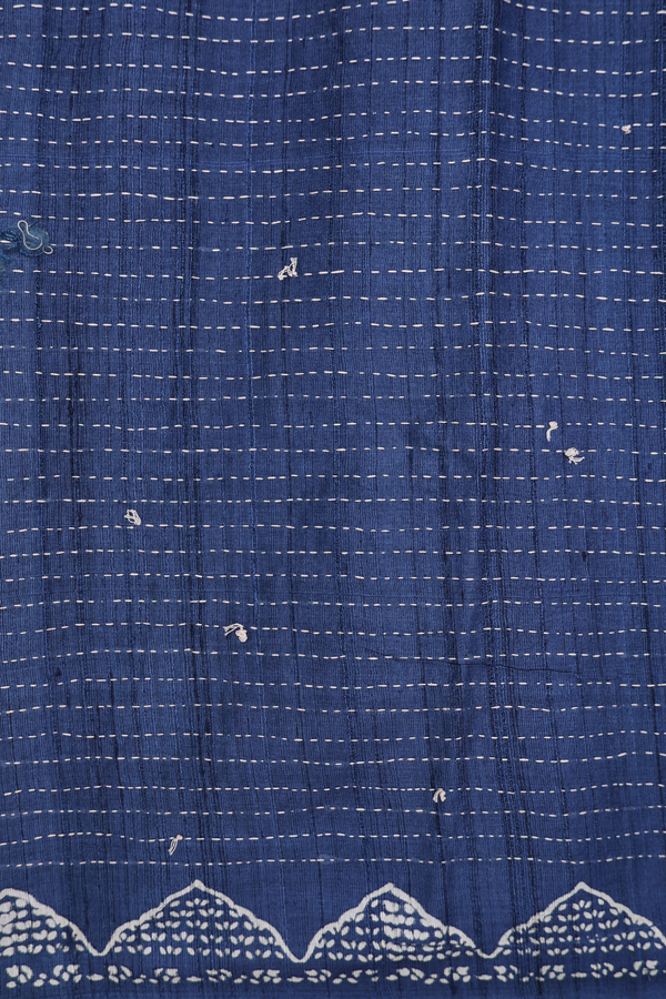 Tussar Silk Saree In Prussian Blue With Stripes Design
