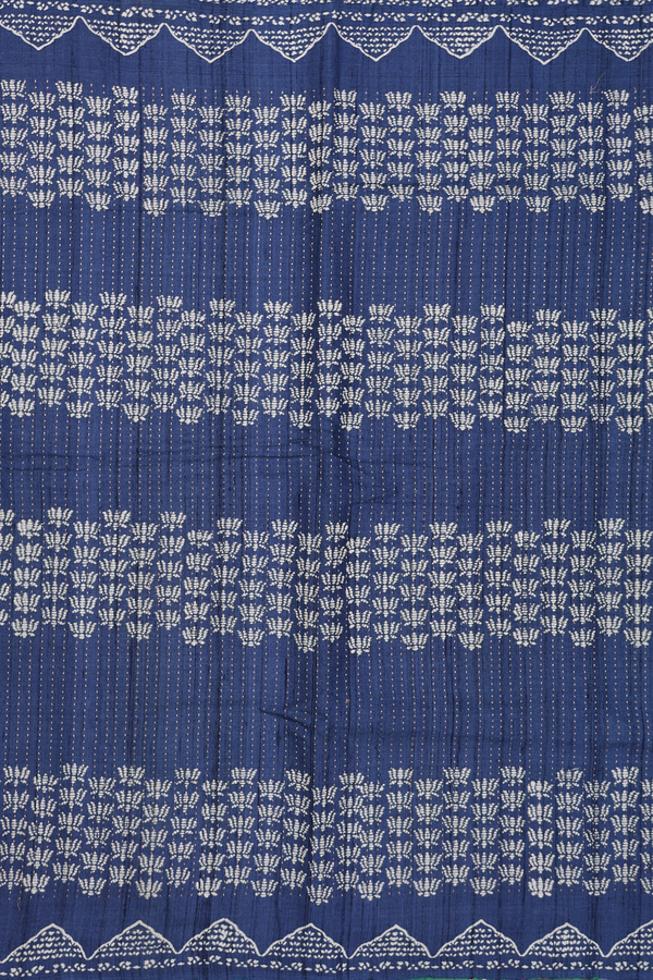 Tussar Silk Saree In Prussian Blue With Stripes Design