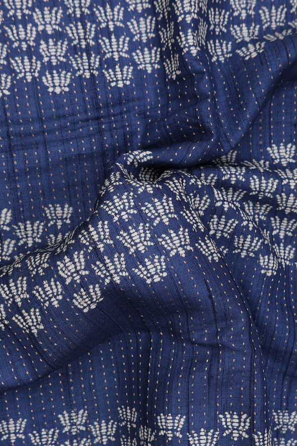 Tussar Silk Saree In Prussian Blue With Stripes Design
