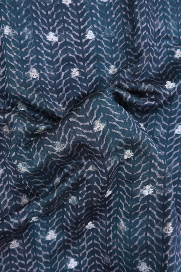 Chanderi Cotton Saree In Prussian Blue With Zari Buttas