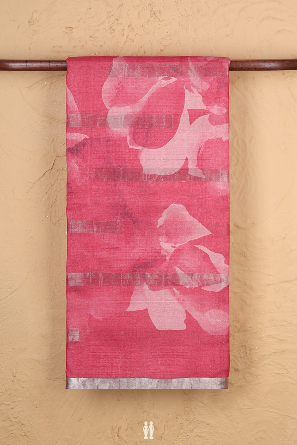 Tussar Silk Saree In Punch Pink With Floral Design