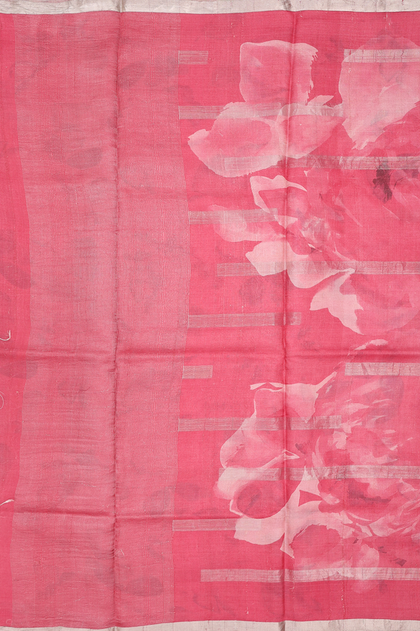 Tussar Silk Saree In Punch Pink With Floral Design