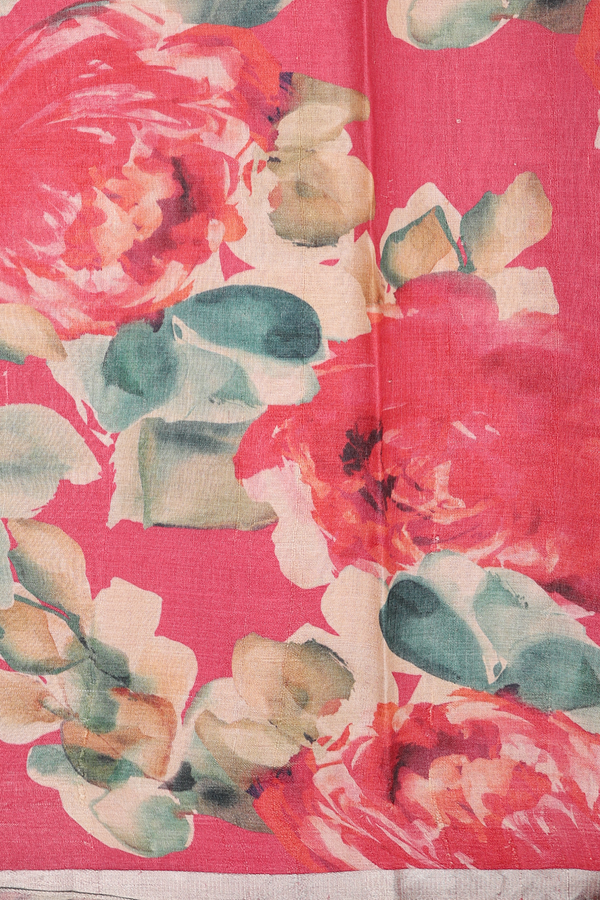 Tussar Silk Saree In Punch Pink With Floral Design