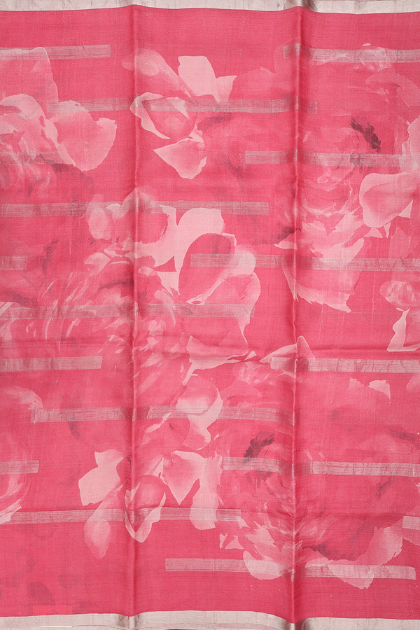 Tussar Silk Saree In Punch Pink With Floral Design