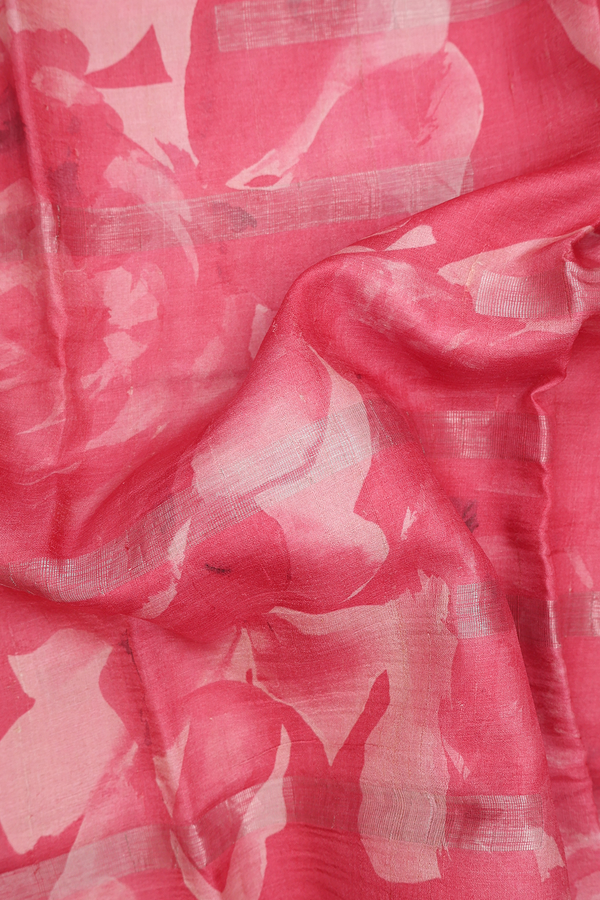 Tussar Silk Saree In Punch Pink With Floral Design