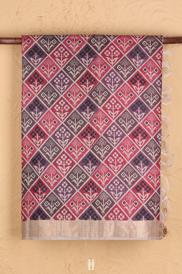 Tussar Silk Saree In Purple And Red With Diamond Design