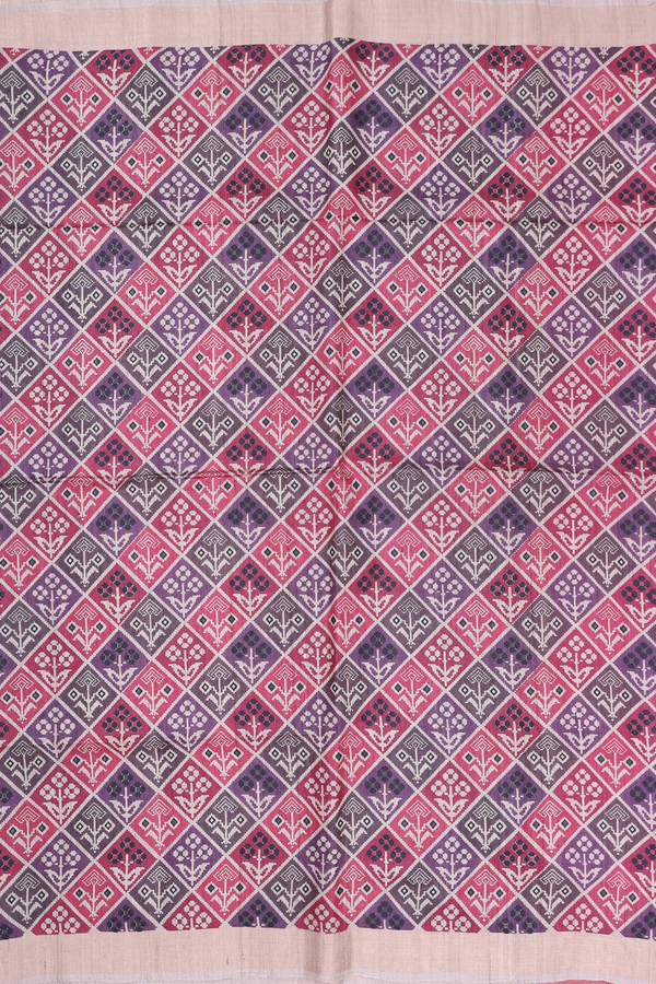 Tussar Silk Saree In Purple And Red With Diamond Design