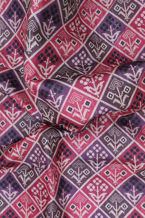 Tussar Silk Saree In Purple And Red With Diamond Design