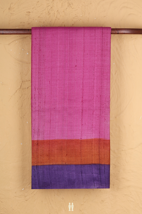 Tussar Silk Saree In Purple Rose With Contrast Border