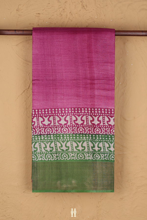 Tussar Silk Saree In Purple Rose With Contrast Border