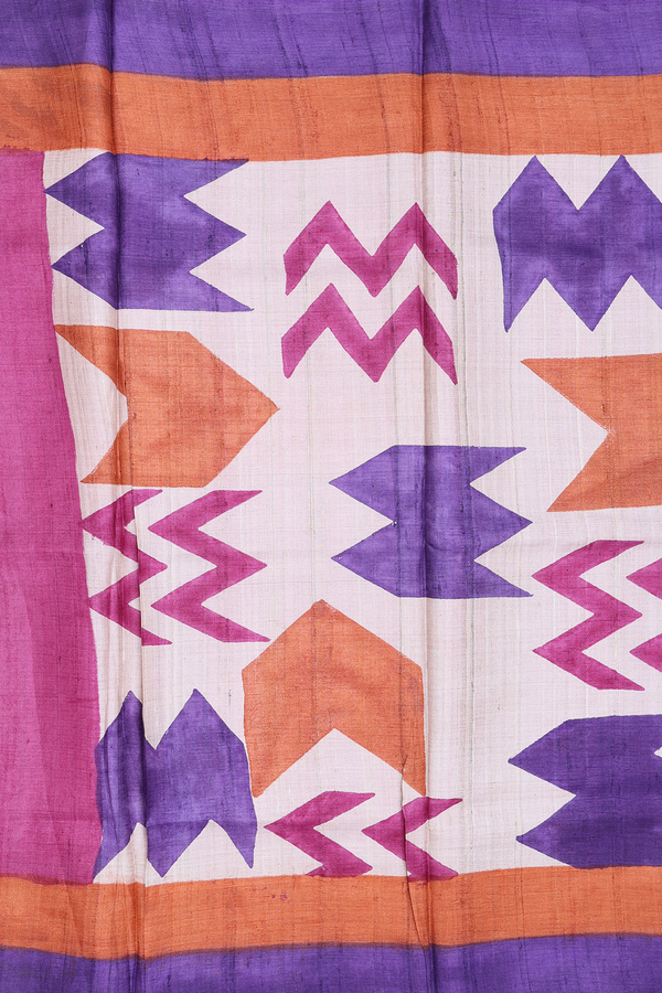 Tussar Silk Saree In Purple Rose With Contrast Border
