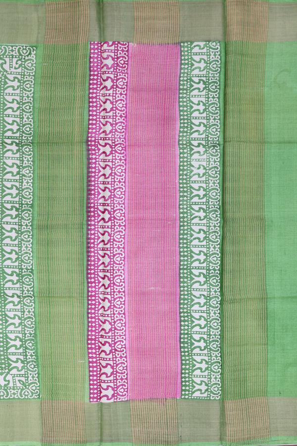 Tussar Silk Saree In Purple Rose With Contrast Border