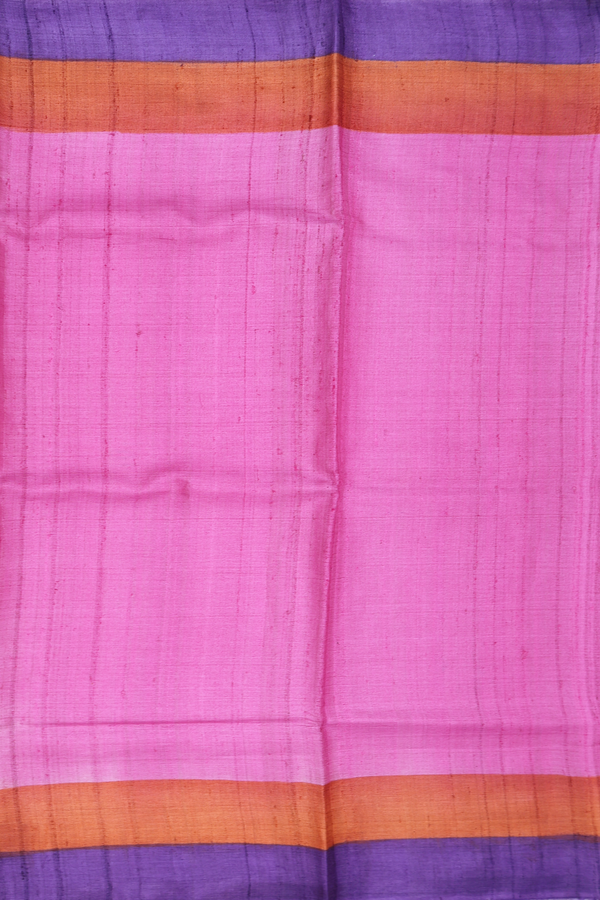 Tussar Silk Saree In Purple Rose With Contrast Border