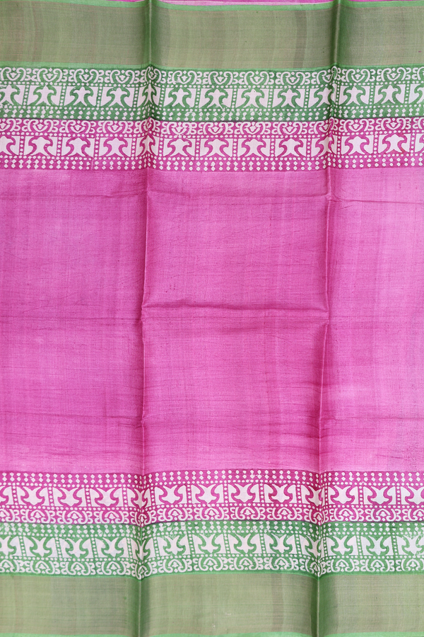 Tussar Silk Saree In Purple Rose With Contrast Border