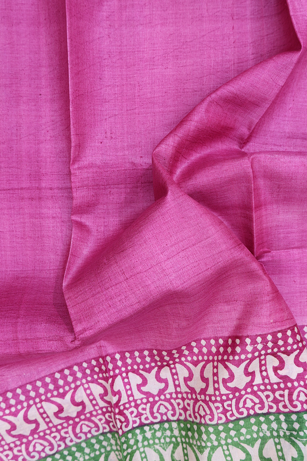 Tussar Silk Saree In Purple Rose With Contrast Border