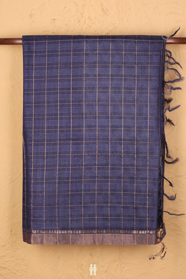 Tussar Silk Saree In Purple With Checks Design