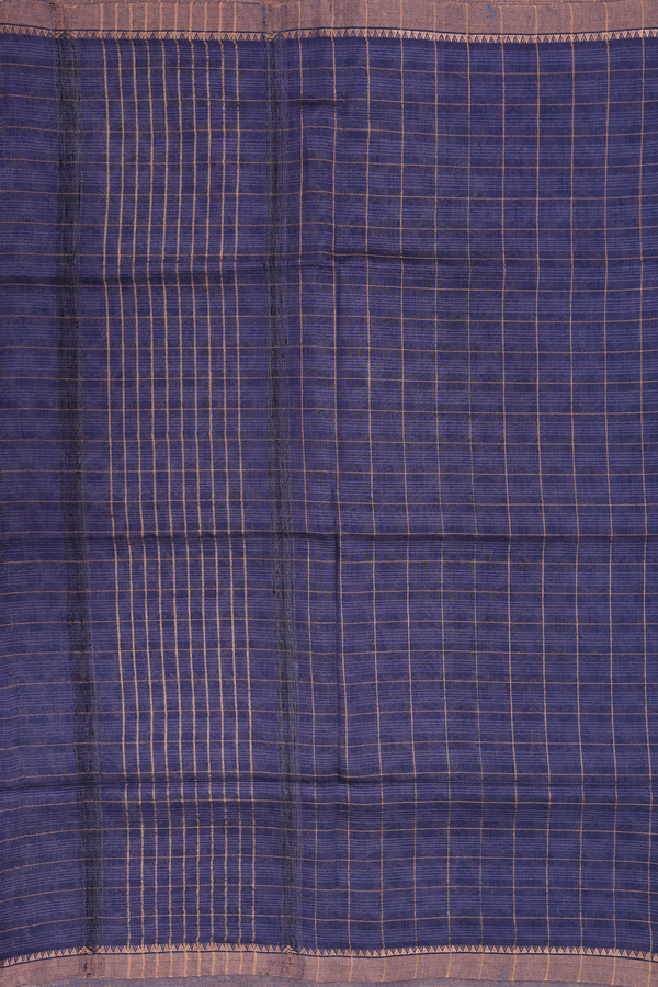 Tussar Silk Saree In Purple With Checks Design