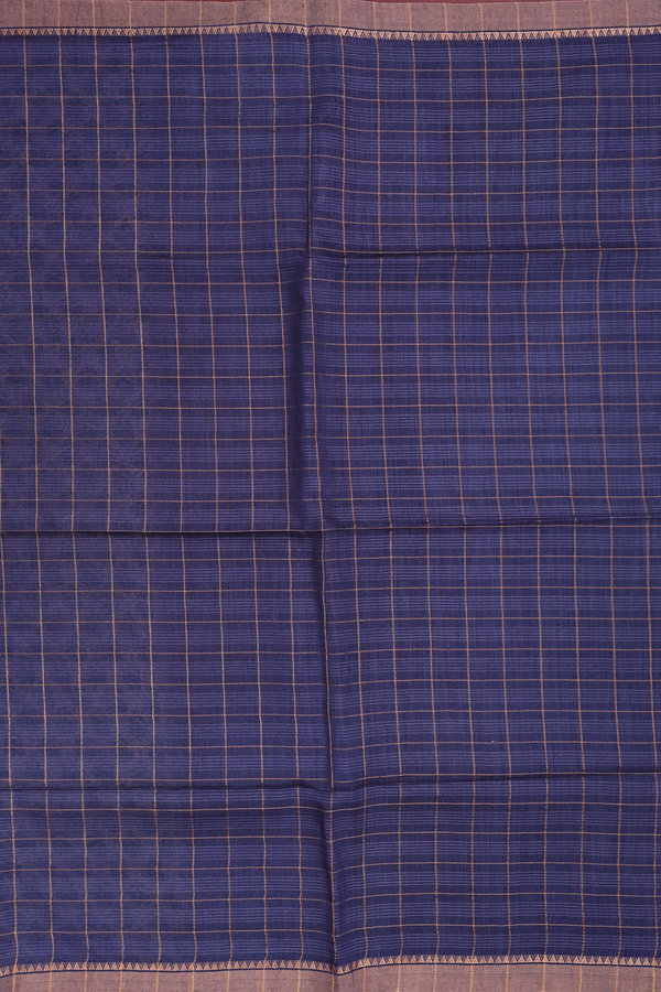 Tussar Silk Saree In Purple With Checks Design