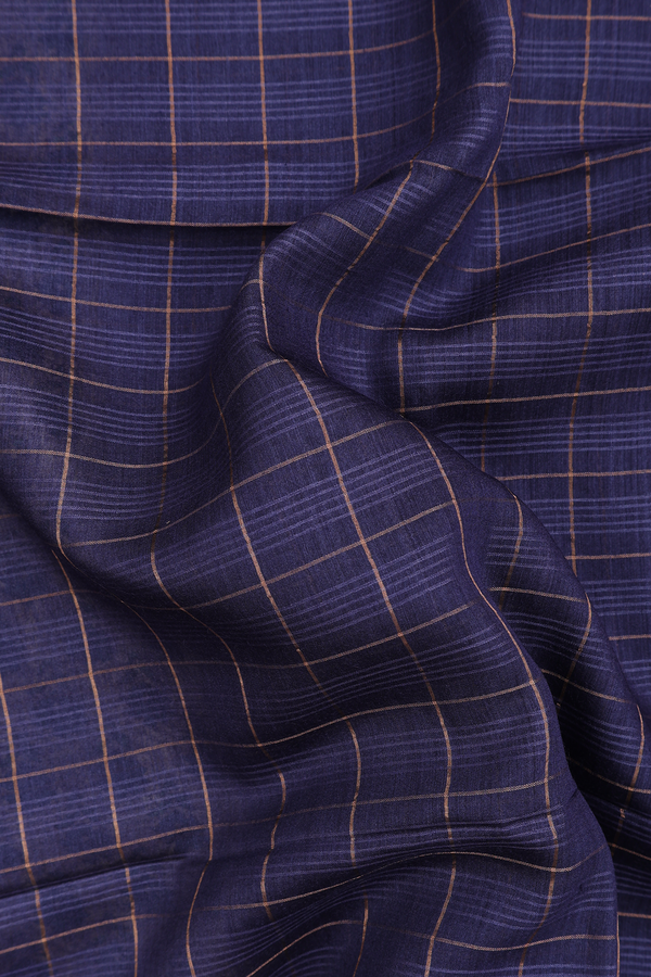 Tussar Silk Saree In Purple With Checks Design
