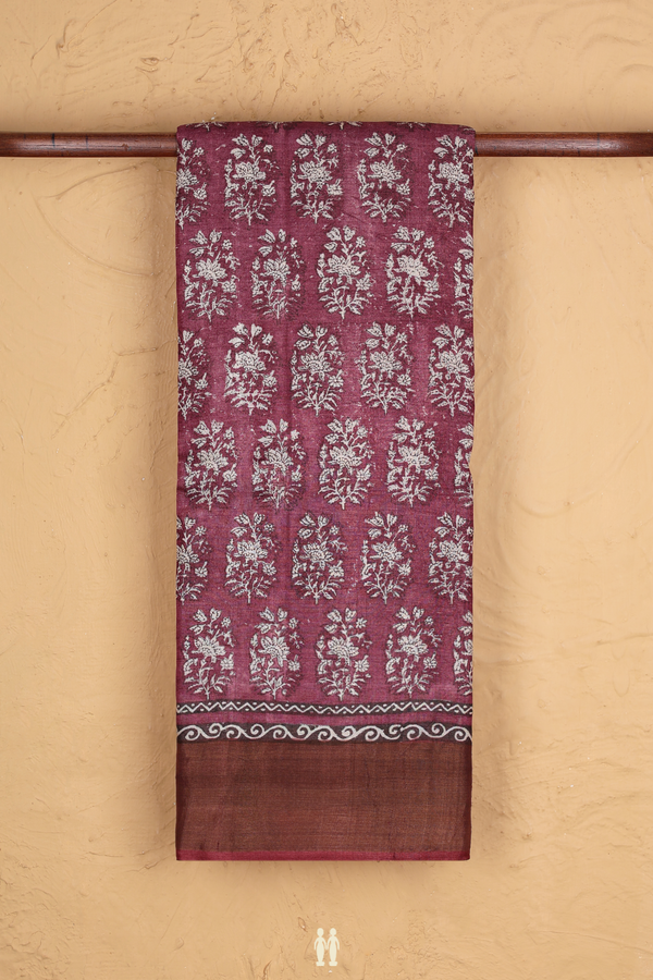 Tussar Silk Saree In Purple With Floral Design