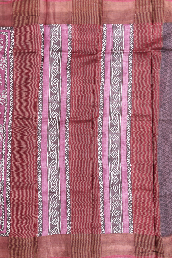 Tussar Silk Saree In Purple With Floral Design