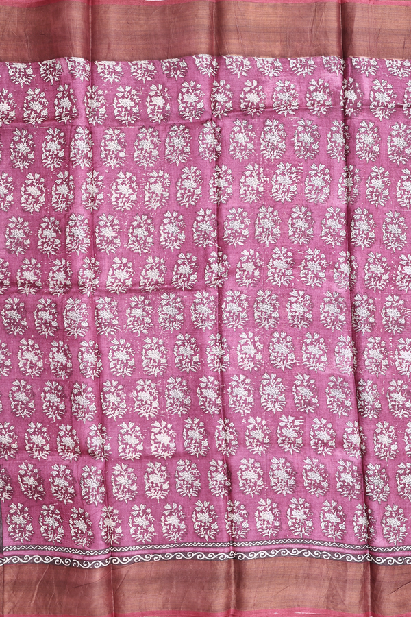 Tussar Silk Saree In Purple With Floral Design