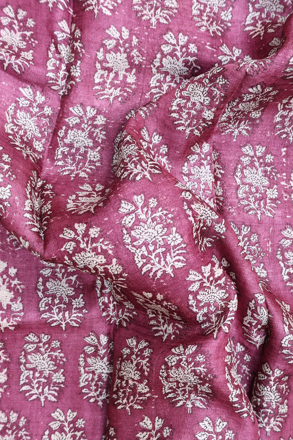Tussar Silk Saree In Purple With Floral Design