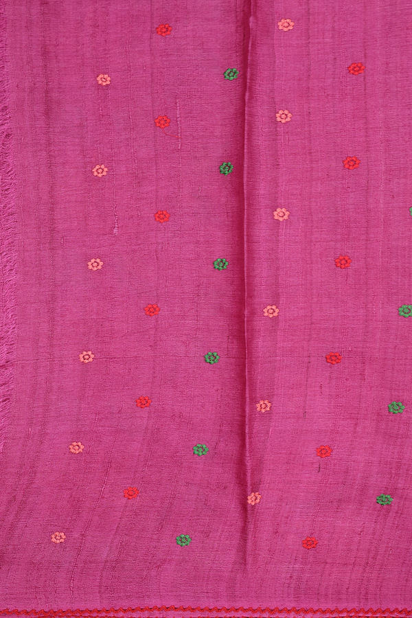 Tussar Silk Saree In Purple With Floral Embroidered Buttas