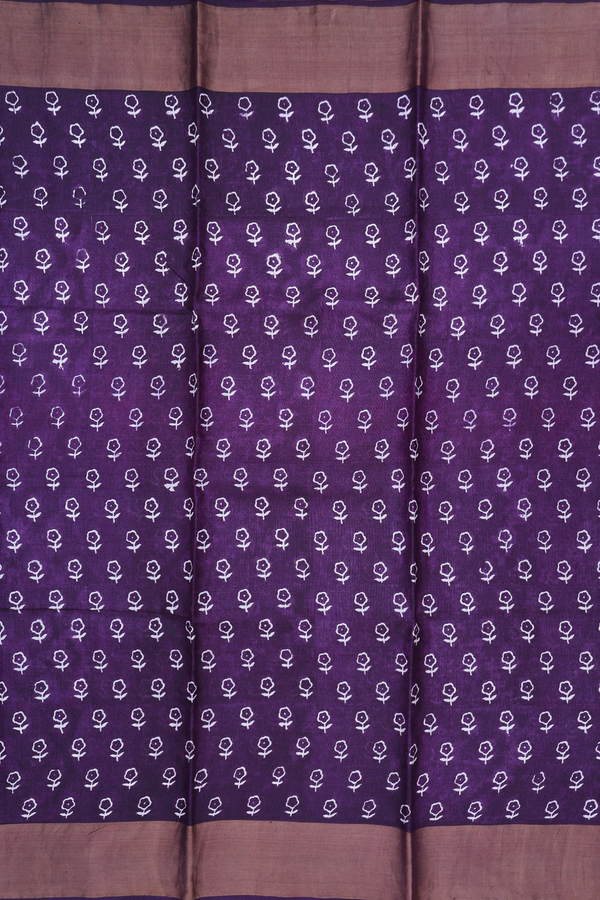 Tussar Silk Saree In Purple With Floral Printed Design