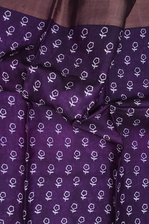 Tussar Silk Saree In Purple With Floral Printed Design