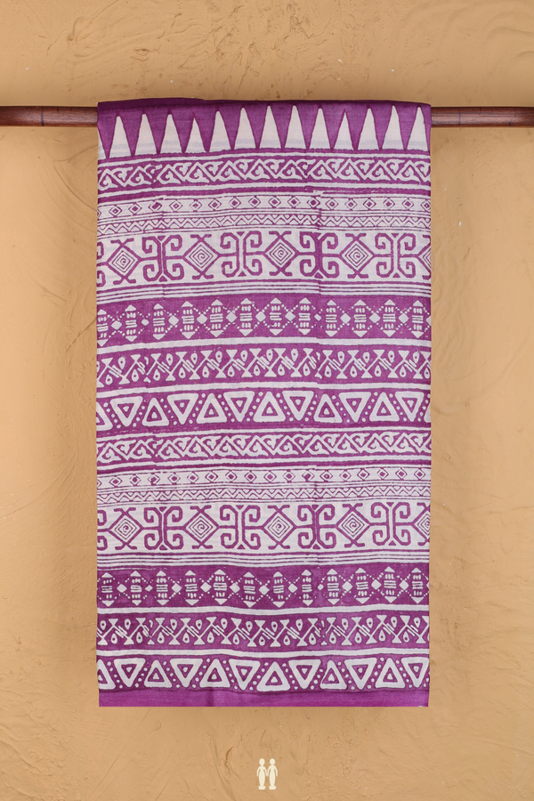 Tussar Silk Saree In Purple With Half And Half Design