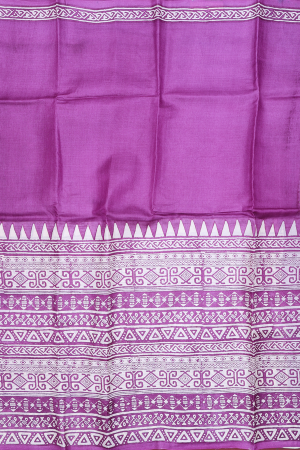 Tussar Silk Saree In Purple With Half And Half Design