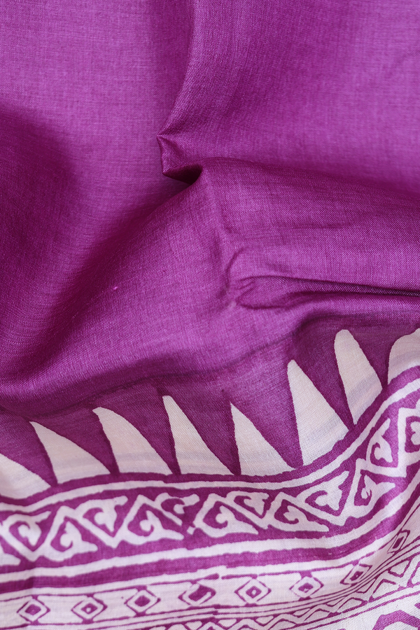 Tussar Silk Saree In Purple With Half And Half Design