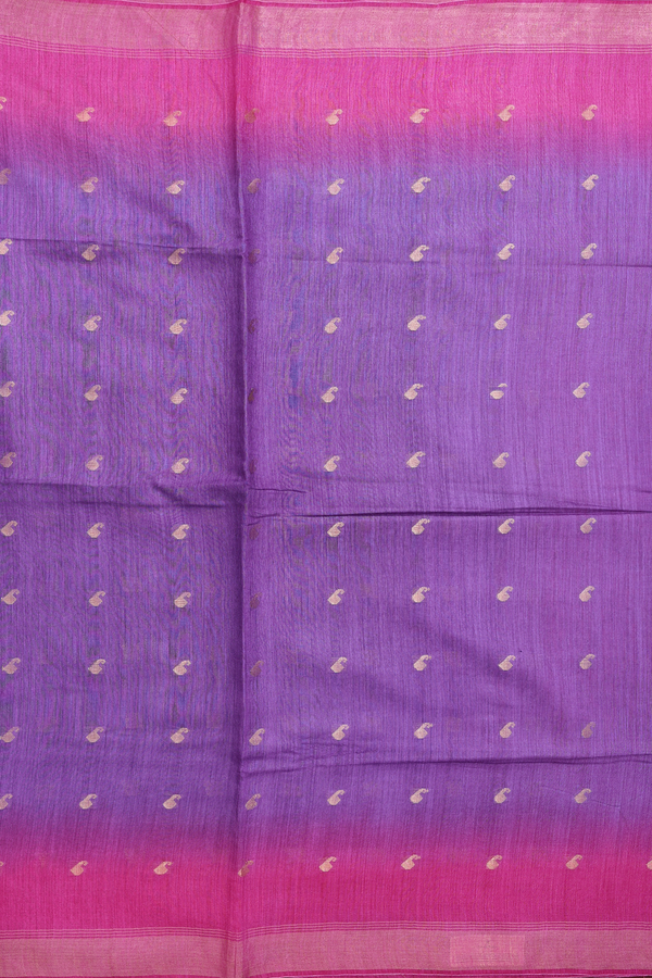 Tussar Silk Saree In Purple With Paisley Buttas