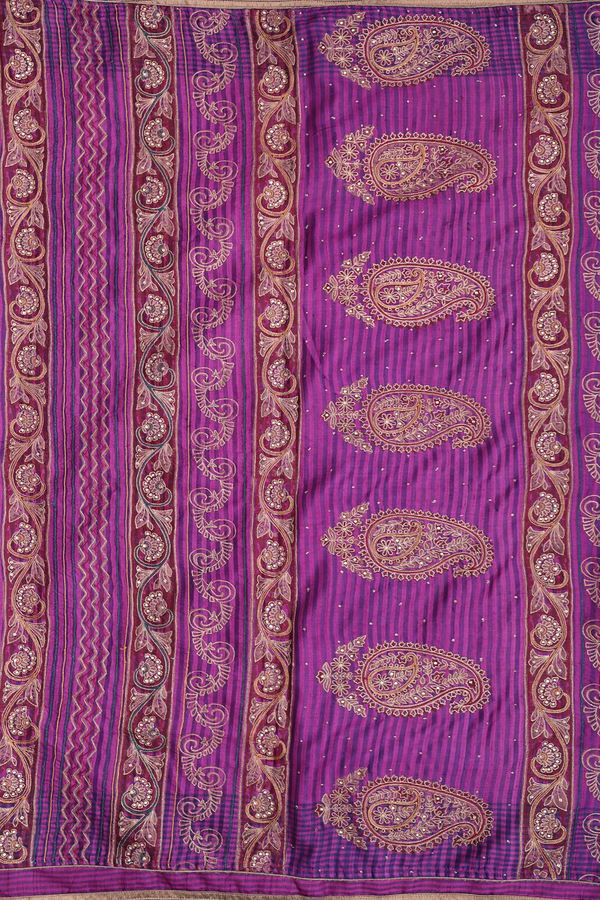 Tussar Silk Saree In Purple With Paisley Design